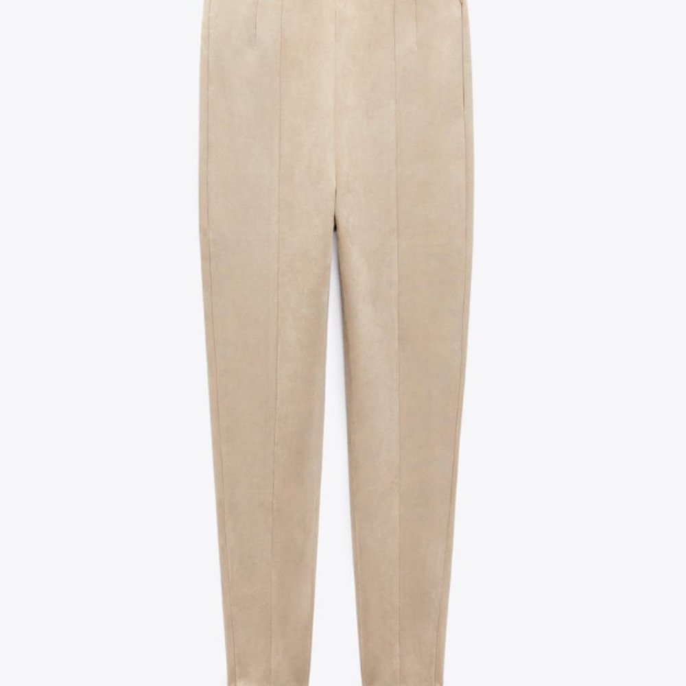 ZARA Women's Size S Beige Faux Suede High Rise Skinny Leggings Pants